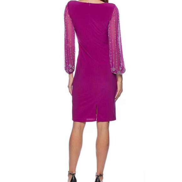 Marina Beaded Mesh Long Sleeve Side Drape Dress Size 8 - Picture 5 of 9
